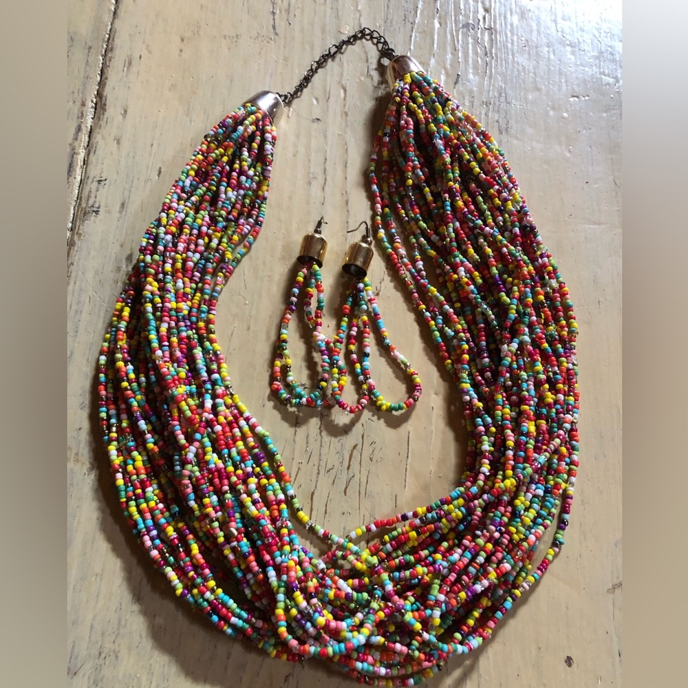 Beautiful 40-strand seed bead necklace and earring set